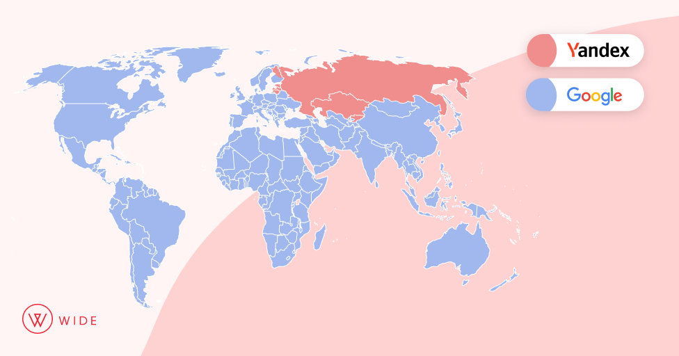 Mapmonde Google Yandex distribución mundial Google Yandex